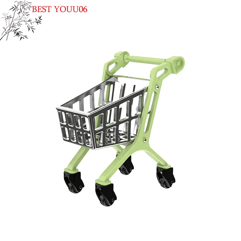 (YOUU06)Miniature Trolley Supermarket Shopping Cart Desktop Ornament Kids Toys Gift 1:12 Hand Truck Dollhouse Accessories