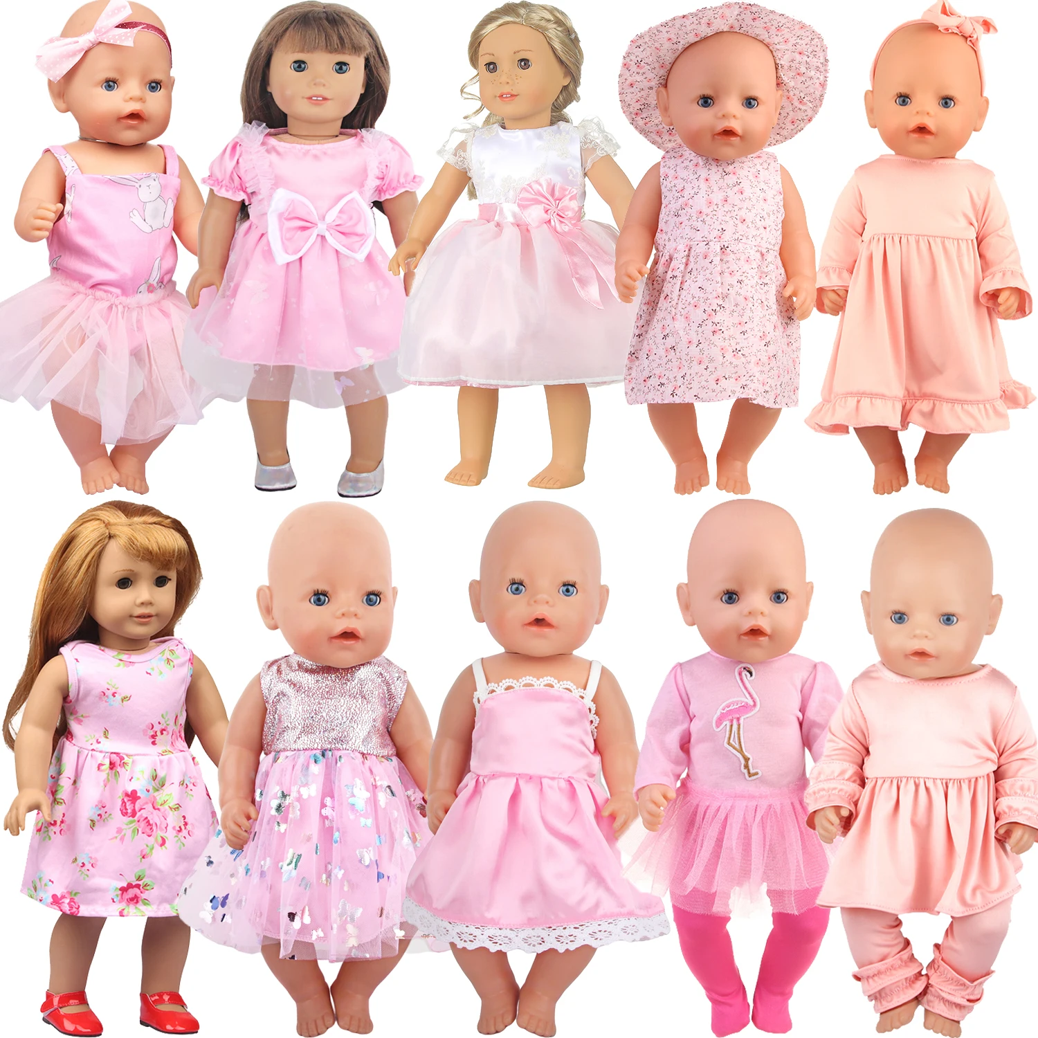 Pink Series Cute Doll Accessories Clothes Pajamas Mini Bow Dress For 43Cm Reborn Doll 18Inch Baby,American Doll DIY Toy Gifts