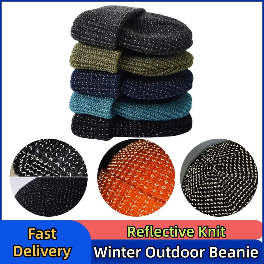 Cycling Reflective Knit Caps Winter Warm Skullcaps Reflective Beanie Hat Winter Outdoor Sports Reflective Hat For Hiking Cycling