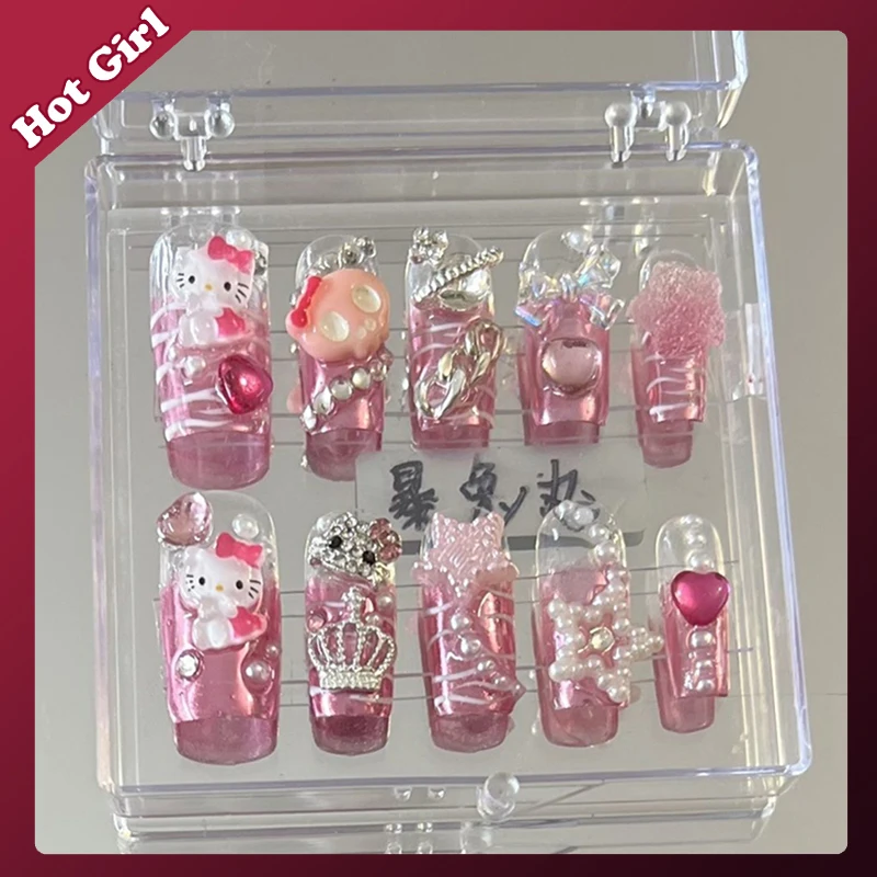 Hello Kitty Manicure Y2K Melody Nail Art Patch Sanrios Cartoon Anime Kawaii Repeated Use Fashion Hot Girls Cute Handmade Nail