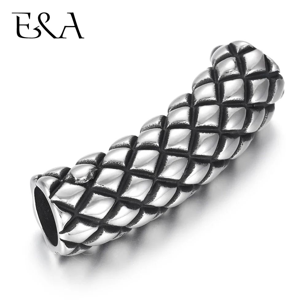 Stainless Steel Large Slider Bead Tube Grid Blacken Slide Charms Fit 8mm Round Leather Rope DIY Men Jewelry Making Supplies