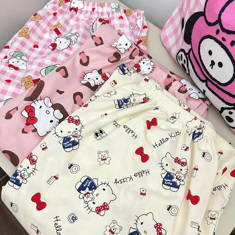 Hellokittys Anime Sanrios Pajamas Girls Kawaii Trousers Outer Wear Home Pants Autumn New Single Piece Casual Walking Pants Gifts