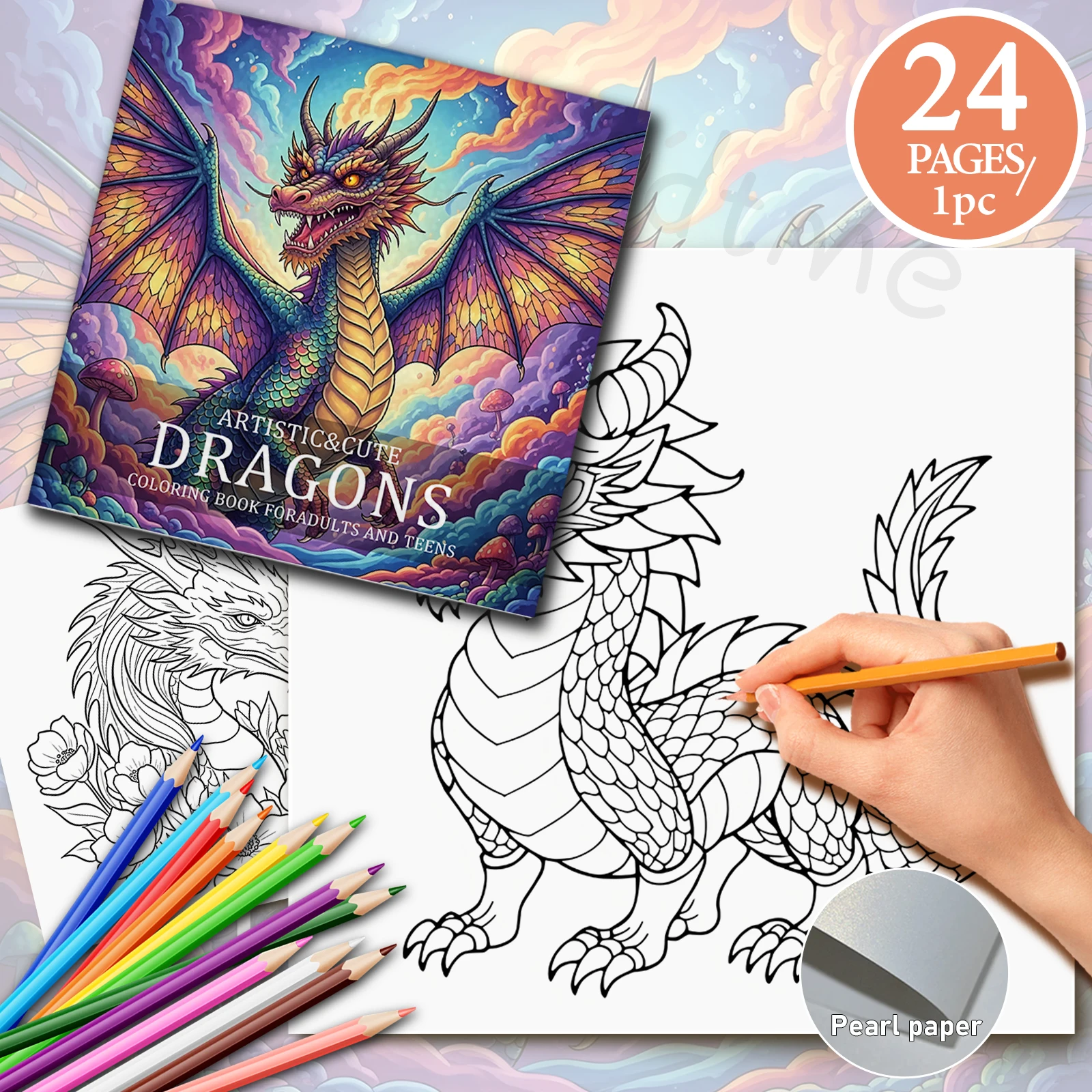 Künstlerisches Drachen-Malbuch, aufwendige und entspannende Designs für Erwachsene, Aktivitätsbuch zur Stresslinderung und Achtsamkeit – Detail 1