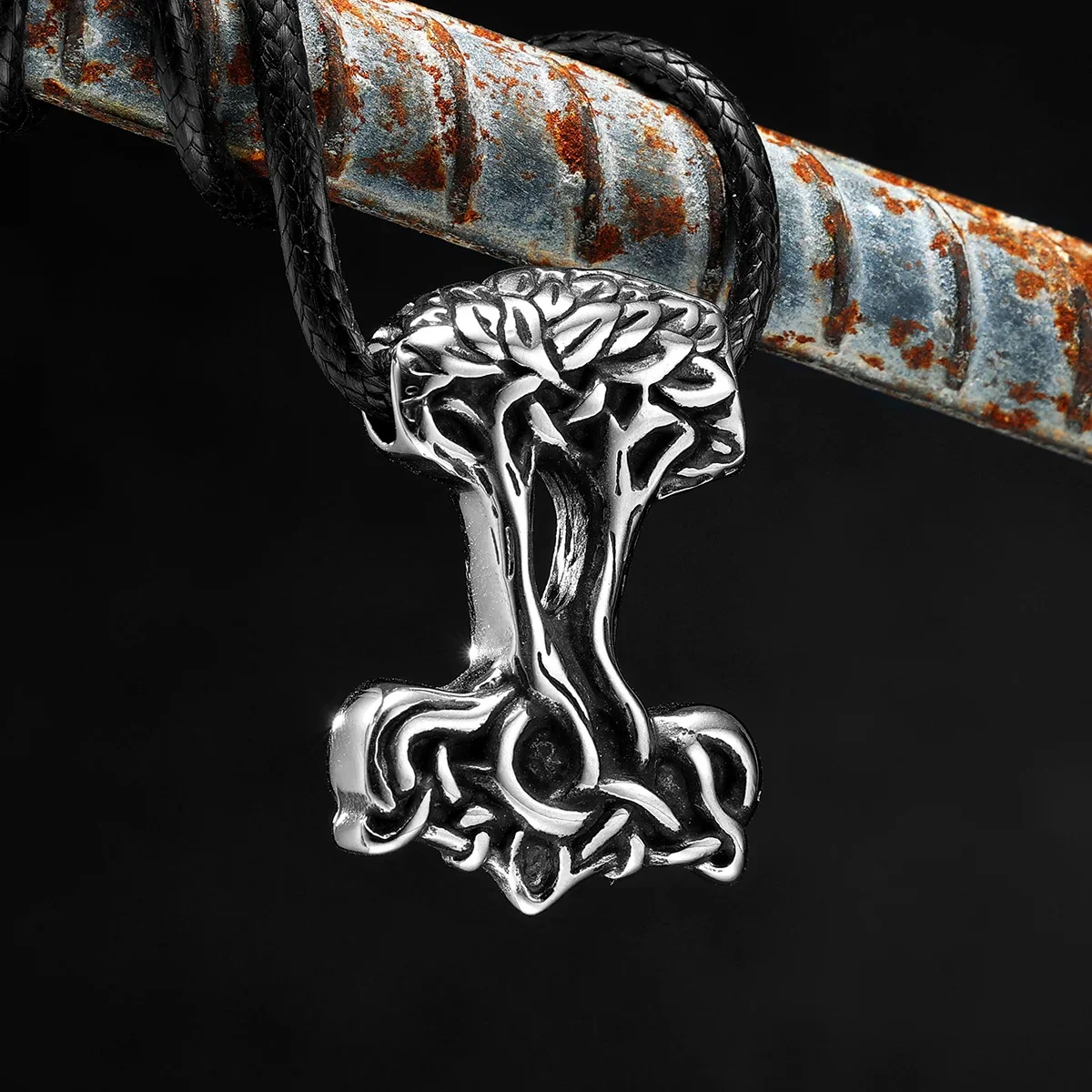 Viking Thor Hammer Pendant Men Yggdrasil Tree of Life Necklace Retro Stainless Steel Nordic Chain Rock Rap for Male Jewelry Gift
