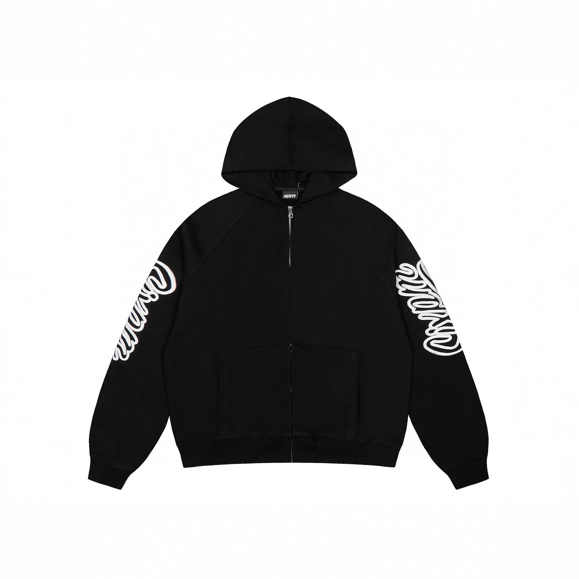 سترة بقلنسوة رياضية مرقعة بشعار Sixpm مطرزة بسحاب على الطراز الأمريكي كاجوال بأكمام طويلة من القطن للشباب