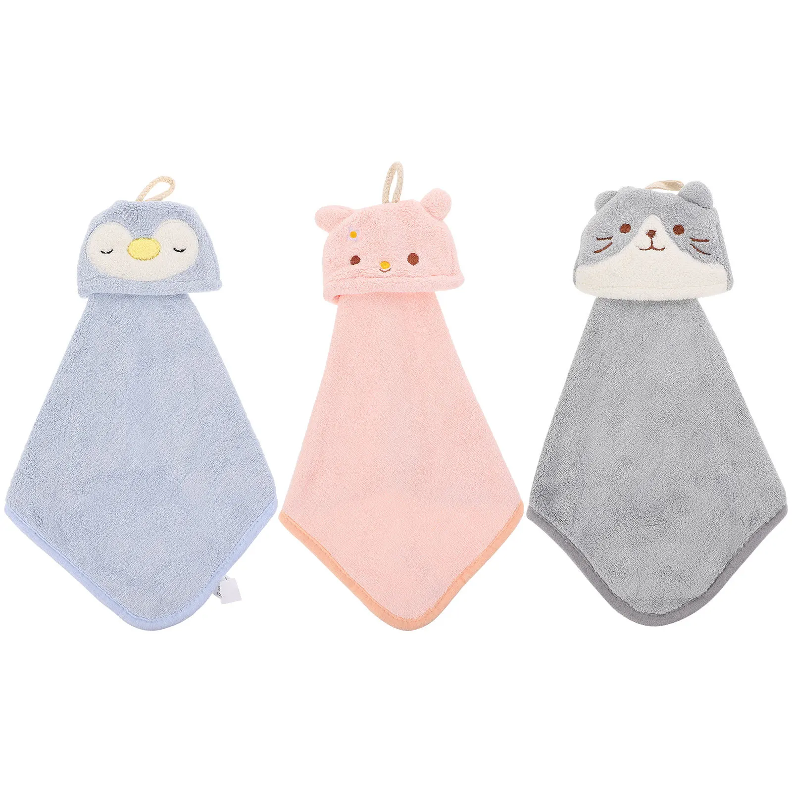 

3pcs Hanging Animal Hand Towels Coral Fleece Absorbent For Kitchen Bathroom Toilet Home Use Cartoon Design Hand Towel