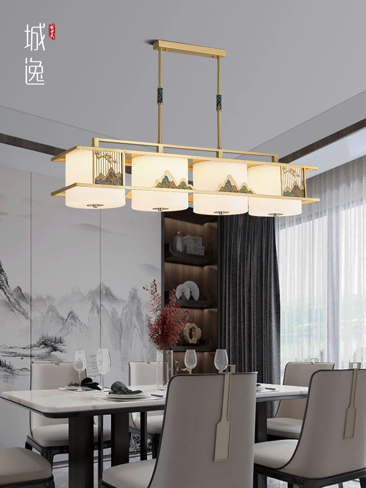 

New Chinese tea room creative chandelier modern simple dining room dining table light all copper restaurant chandelier 2025 new