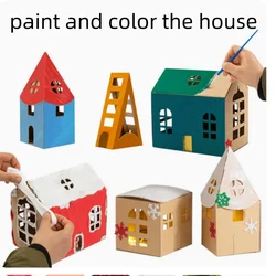 3D Paper Craft Toy Cardboard House Coloring Playhouse Assembly Kit Miniature Building Block Kid Handicraft Construction Material