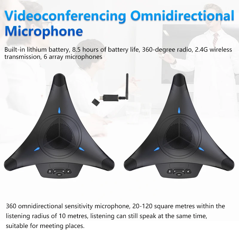 

Wireless USB Conference Speakerphone with 2 Microphones 360 Degree Voice Pickup USB Conference Microphone