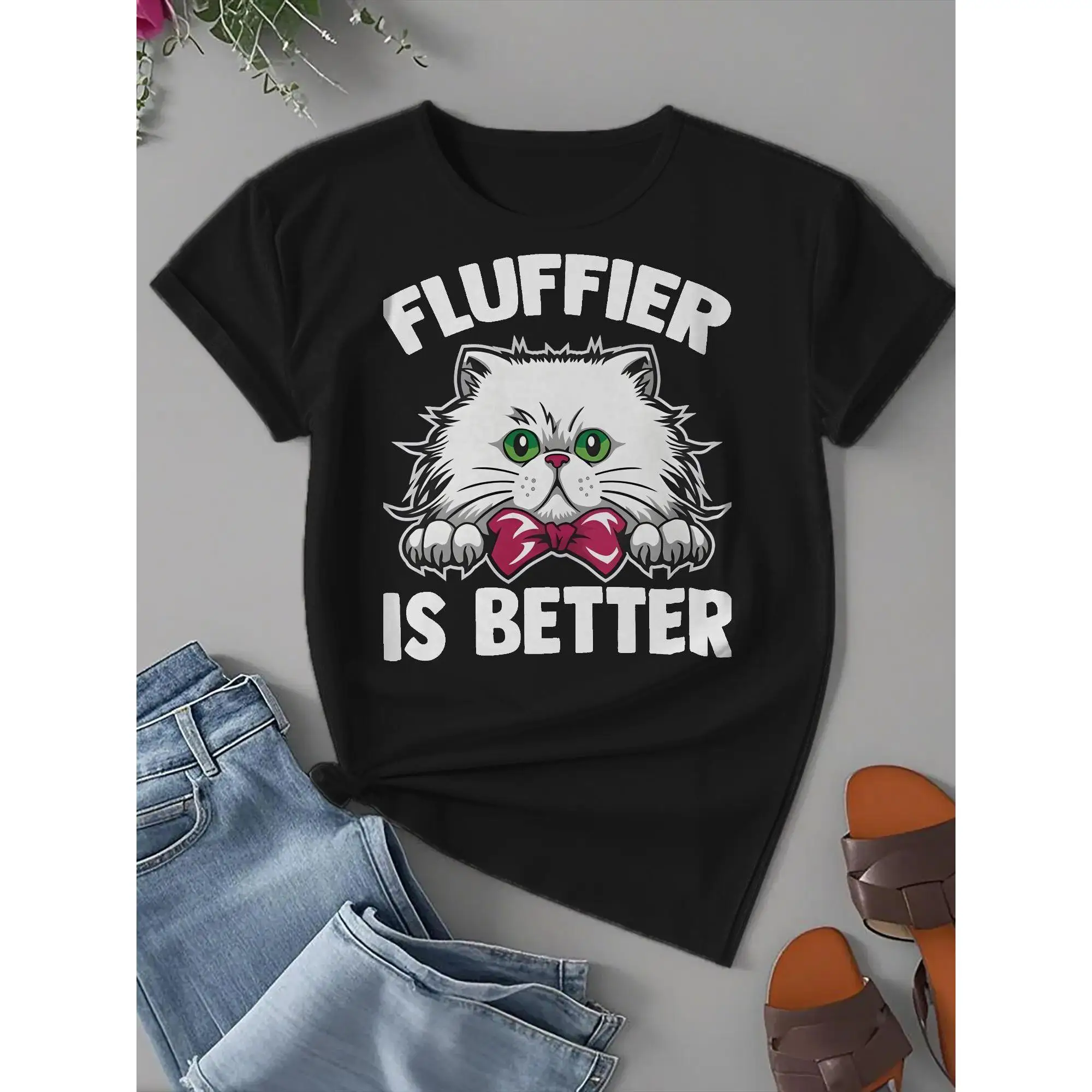 

Unisex "Fluffier Is Better" T-Shirt | Funny Fluffy Cat Graphic Tee | Persian Cat Lover Pet Owner Gift Casual Top