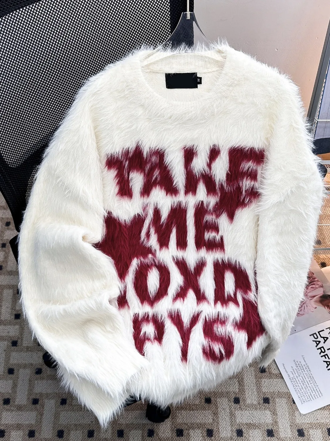 

American Sle Street Couple Mink Letter Knitwear Men's round Ne Long Sve Casual Sweater Autumn Winter Draped Sea