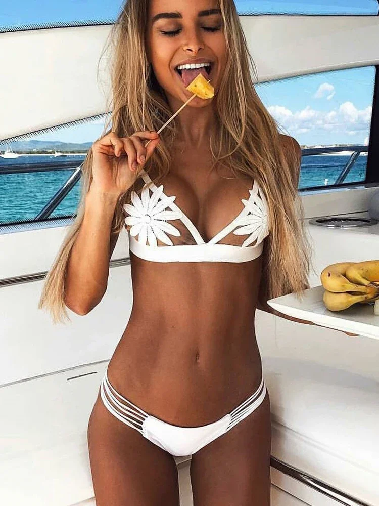 

Sexy 3D Floral White Bikini 2025 Women Bikinis Female Brazilian Swimwear Two pieces Swimsuit Bikini Set Bathing Suit Swim Lady