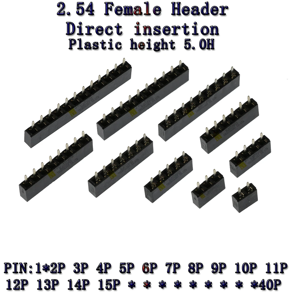 10PCS H5.0 2.54mm Pitch Single Row Female 2~40P PCB socket Board Pin Header Connector Strip Pinheader 1X2/4/6/10/12/16/20/40Pin