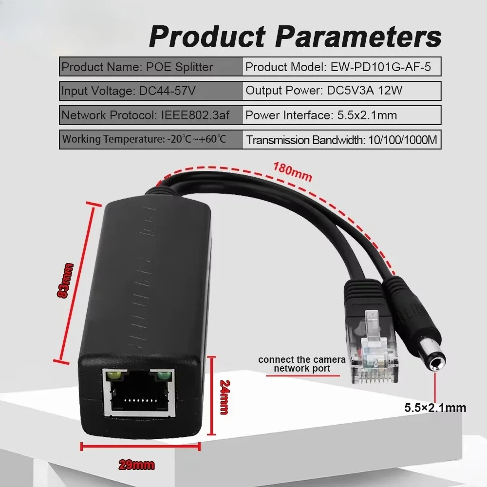 2026 جيجابت POE الفاصل 48 فولت إلى 5 فولت 12 فولت مايكرو USB/Type-C/DC 10/100/1000 ميجابت في الثانية الطاقة عبر إيثرنت مع كابل القطع POE المعزول #3
