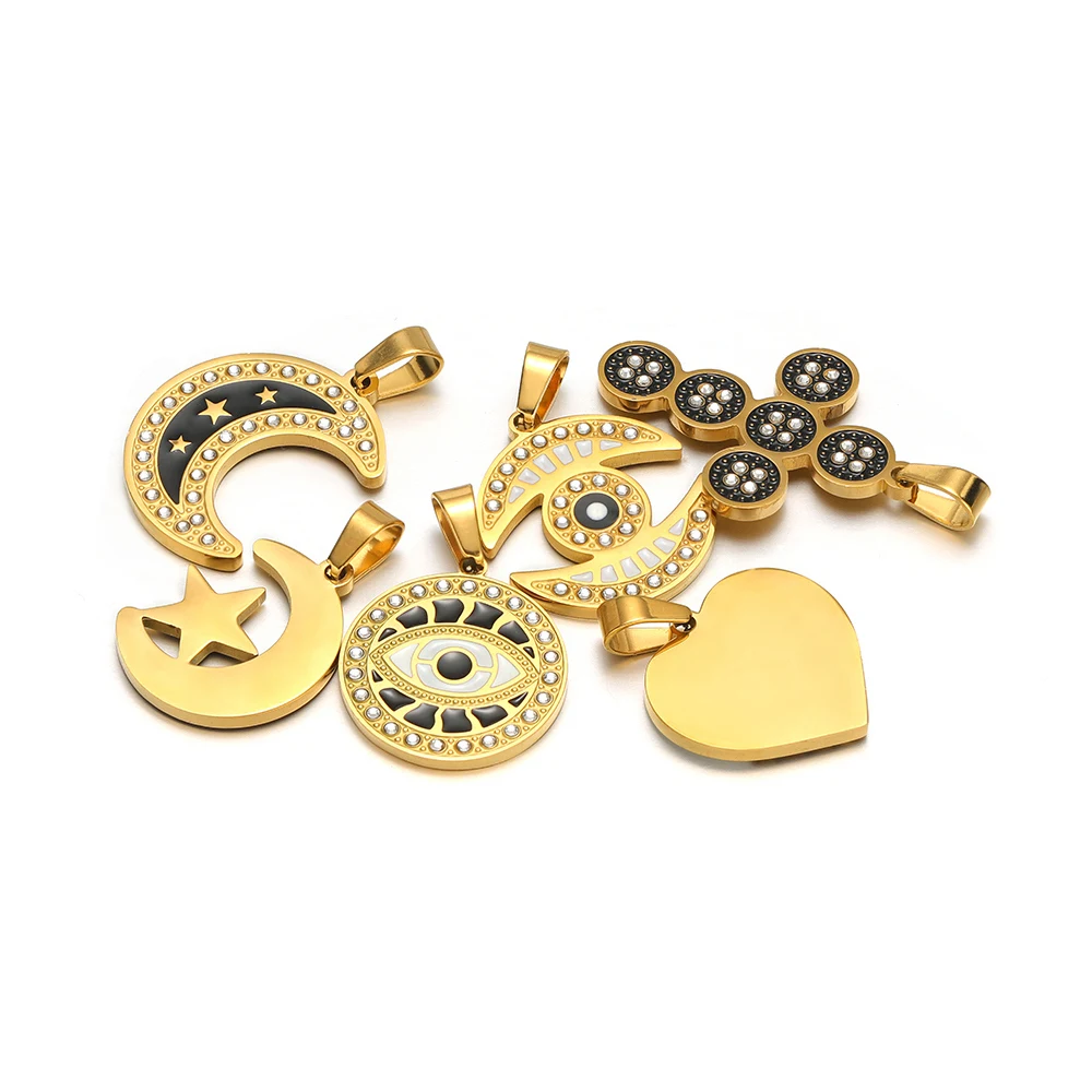 4 قطع الفولاذ المقاوم للصدأ المينا القلب القمر سحر المعلقات الذهب اللون ل قلادة سوار الديكور مجوهرات رائعة DIY بها بنفسك صنع #1