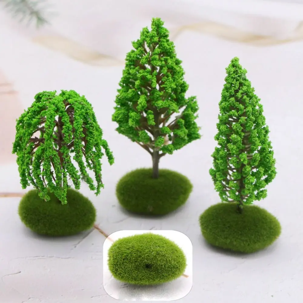 Plastic Model Trees Artificial Moss Rocks/Wooden Base Natural Green Fake Trees Simulation Bonsai Figurine Scenery Landscape