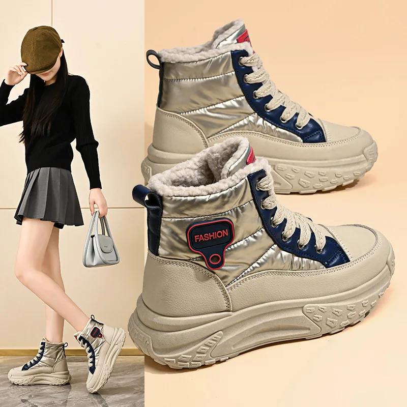 

Осень-зима 2022, новые женские теплые высокие туфли-зонтики из ткани, повседневная хлопковая обувь на флисовой подкладке и платформе с лифтом