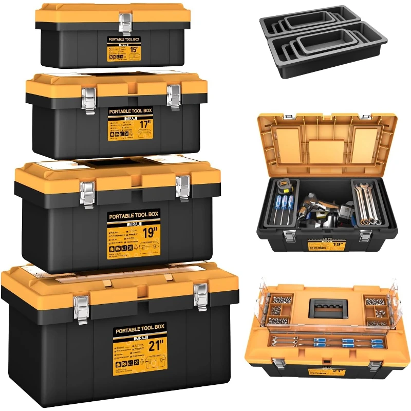 

Tool Box Set 4 in 1 Portable Lockable Toolbox Organizer with Removable Trays for Garage Home Handyman