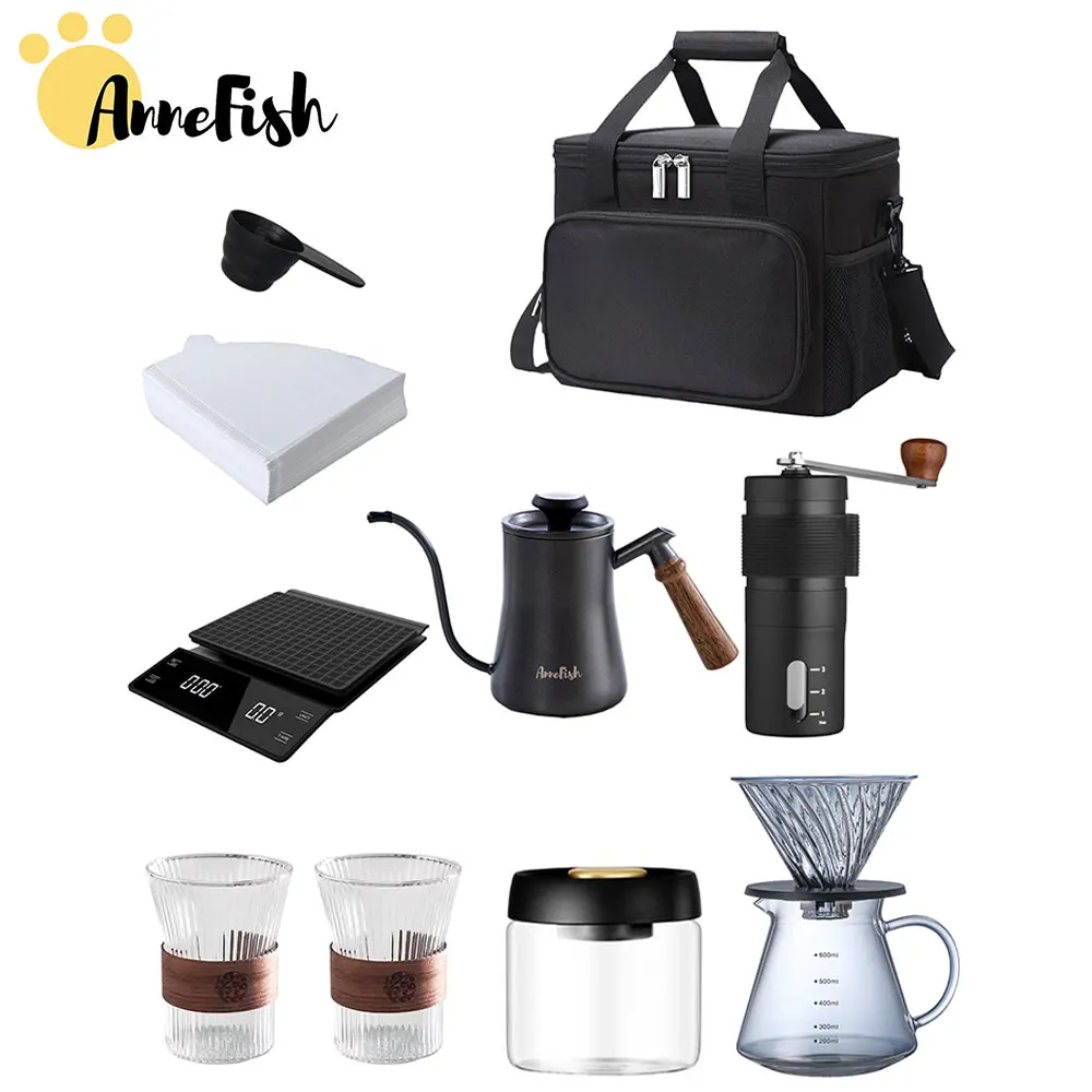 11-Pcs V-type 60° Pour Over Hand Drip Coffee Maker Set Professional V60 Kit  With Carrying Bag Coffee Scale Coffee Maker Set