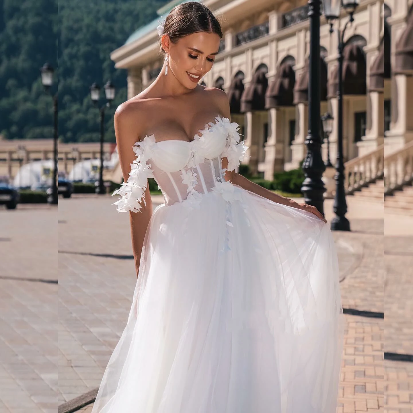 Msikoods Abito da sposa di lusso 2025 con spalle scoperte Fiore di pizzo A Line Abito da sposa Plus Size Abito da sposa con corsetto personalizzato