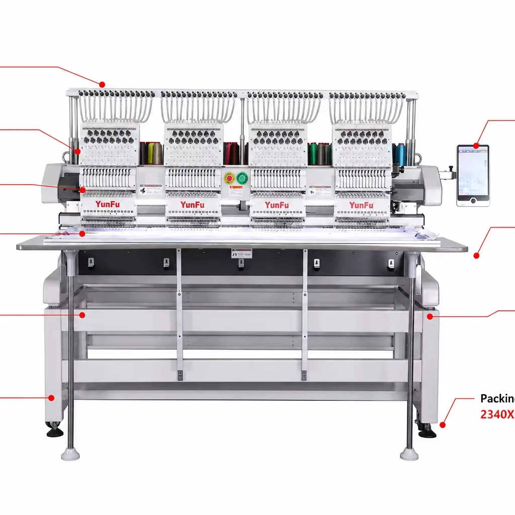 High Speed 4 Head Computerized Embroidery Machine 12/15 Needles for Cap T-shirt Flat Garment Embroidery