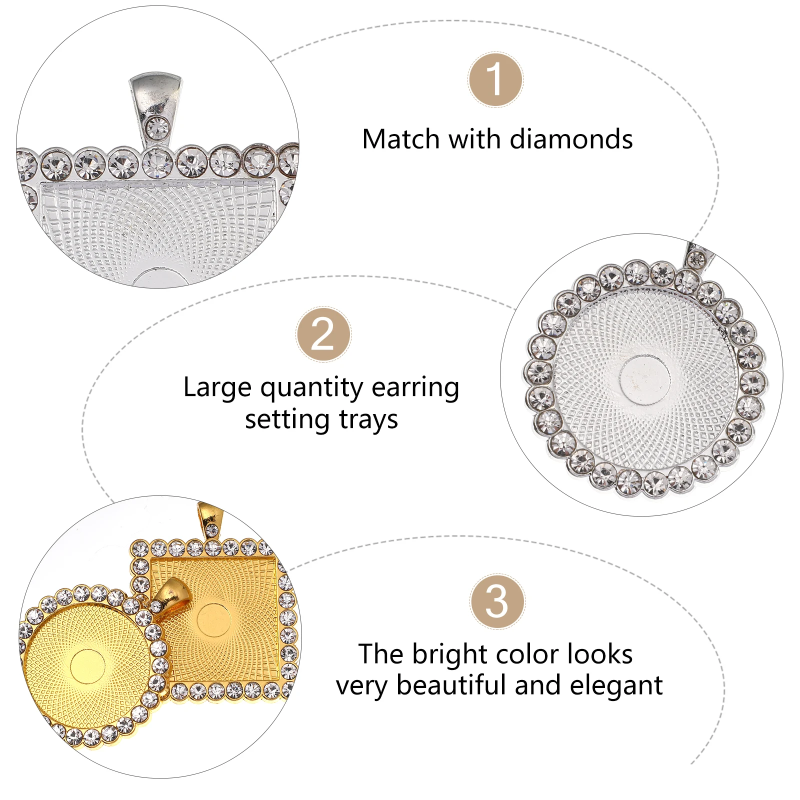

40 Pcs Alloy Base Gemstone Set Round Square Tray Bezel Pendant DIY Earring Making Glass Cabochons Jewelry Accessories