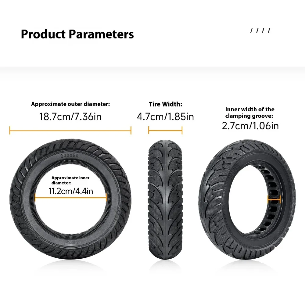 

200x50 Solid Honeycomb Tire for Electric Scooter Non - Pneumatic Solid Tire Explosion-proof E-Scooter Replacement Accessories