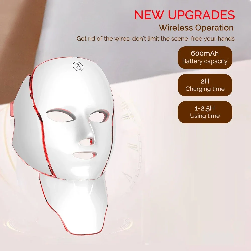 LED Face Mask Red Light Therapy 7-1 Color 192LEDs Facial Wireless Mask Home Beauty Facial LED Mask Lovely Gift