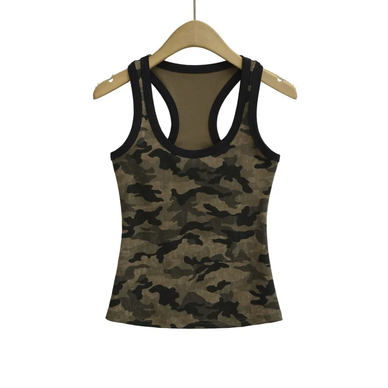 HKSH Estate Nuove Donne Marea Americano Retro Streetwear Camouflage Maglia Casual Sexy Ins Moda O-Collo Slim Fit Hot Canotta HK6457