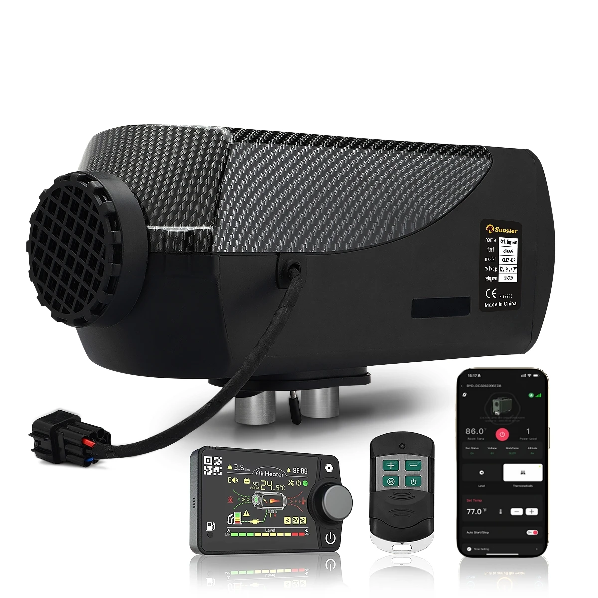 Sunster Car Heater 8KW Diesel Air Heater 12/24V Bluetooth APP &Low Noice Truck Boat Bus RV Trailer Air Diesel Parking Heater