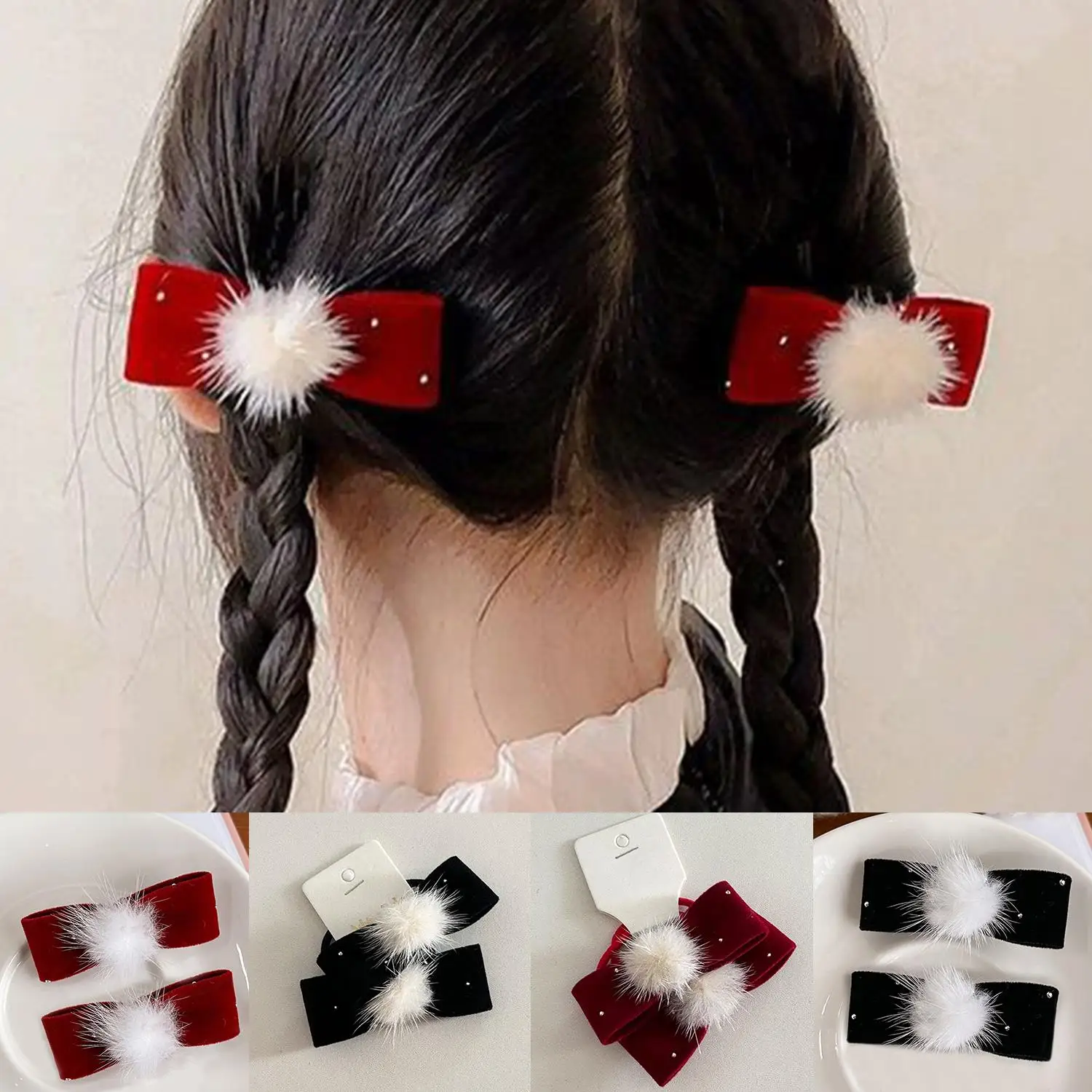 Doce vermelho veludo bowknot hairpin meninas atmosfera de ano novo grampo de cabelo bonito presilhas corda de cabelo acessórios para o cabelo