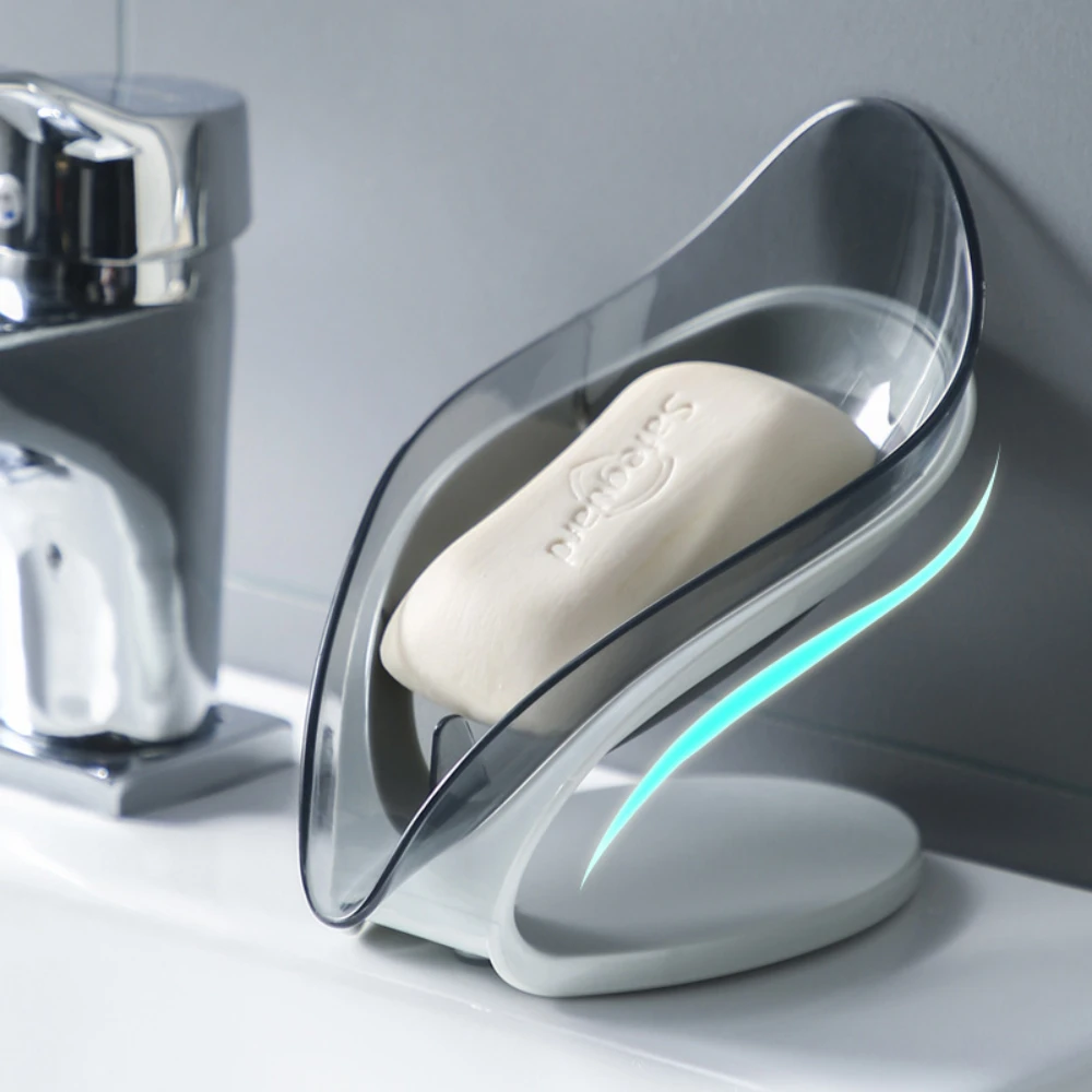 Leaf Shape Soap Holder Non Slip Drain Storage Container Suction Cup Portable Rack Tray For Bathroom Shower Kitchen Sink Toilet L