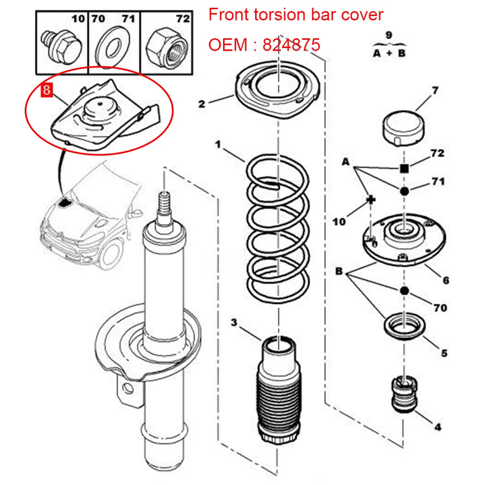 Suitable for Peugeot 206 206T3E 207T3 i Citroen C2 SHOCK-ABSORBER ROD PROTECTOR Front torsion bar cover 824875 525430