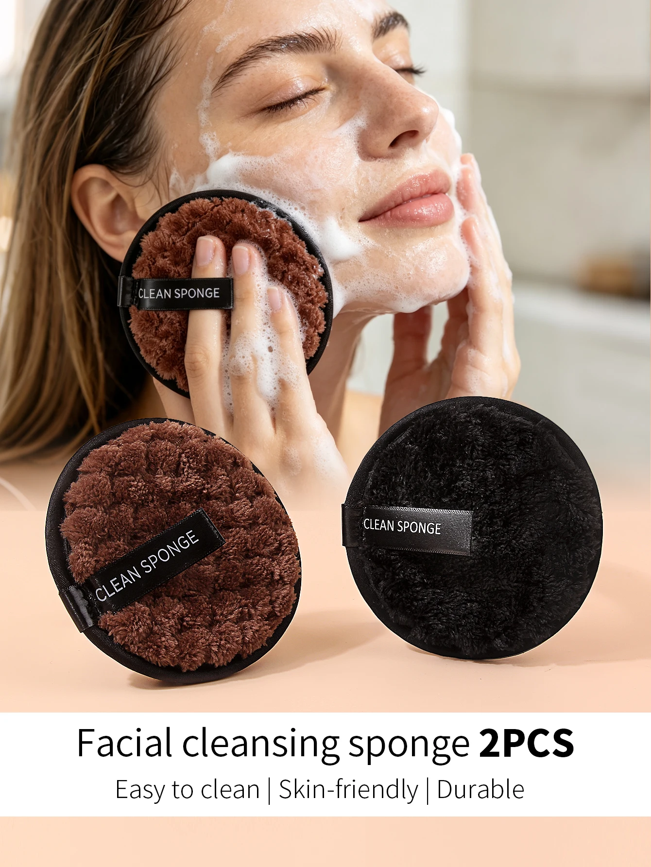 2Pcs Reusable Washable Makeup Remover Puffs, Facial Cleaning Sponge Face Wash Cloth Skin Care Tools