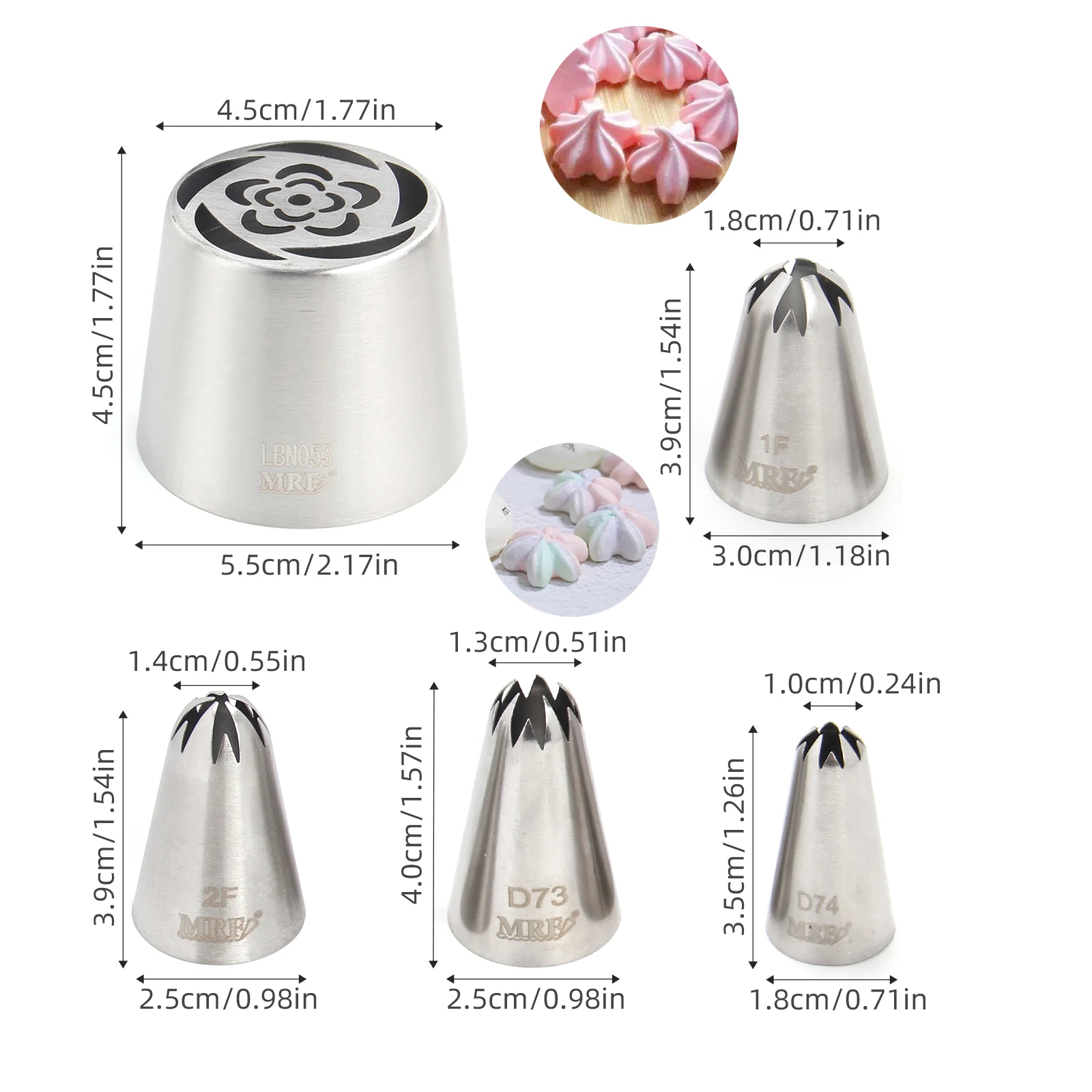MRF 5 PCS Stainless Steel Russian Icing Nozzles Pastry Baking Tools Kit with 1PCS Brush HBLBNOSET23