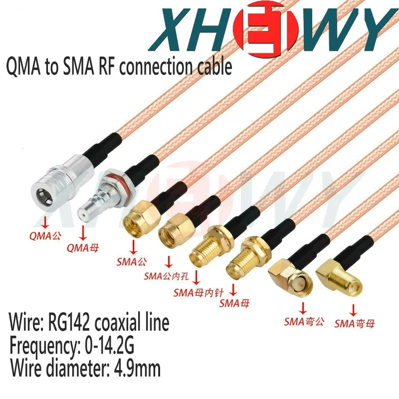 

RG142 silver plated double shielded RF connection wire QMA to SMA male and female conversion extension wire