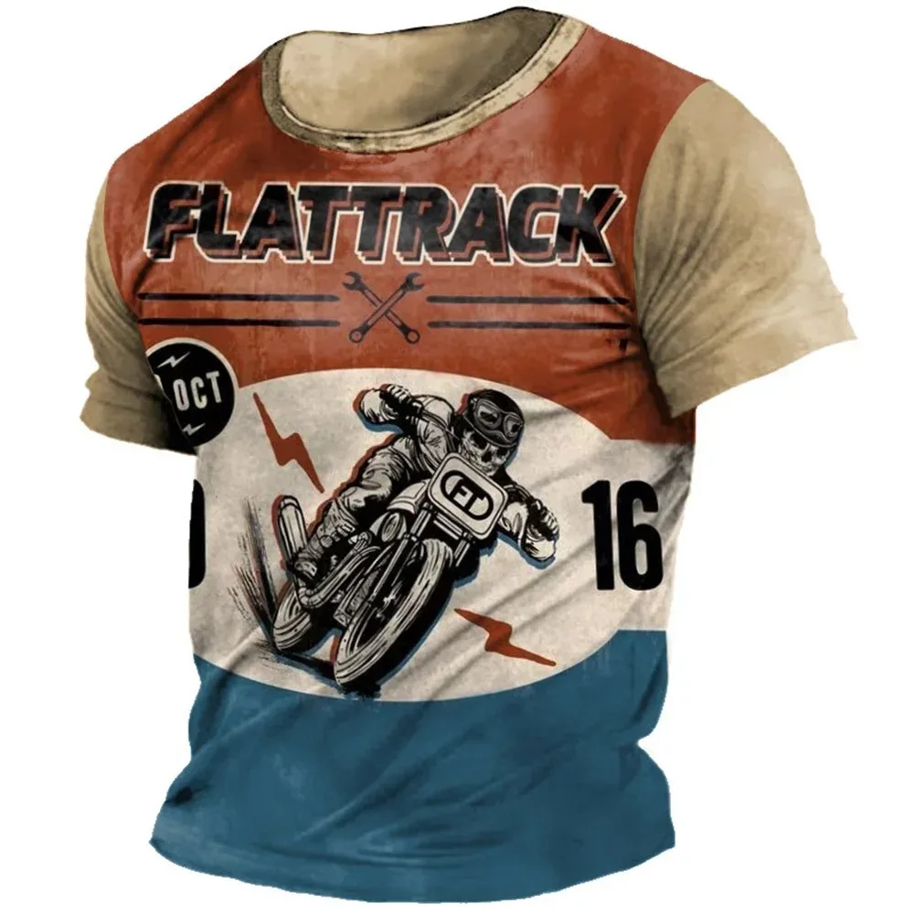 Vintage Motorcycle T Shirts For Men 3d Print Racing Loose Short Sleeve Tees Top Streetwear Summer Men\'s Breathable T-Shirt Biker