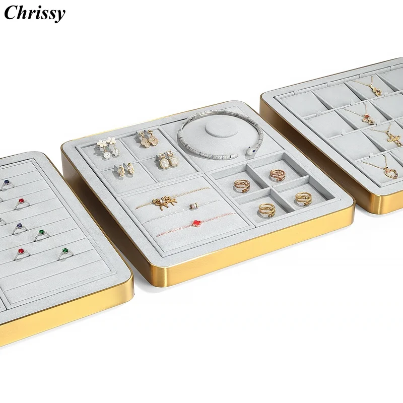 Gray Jewelry Display Set Shop Cabinet Display Props Necklace Display Bust Jewelry Store Ring Earrings Bangle Tray