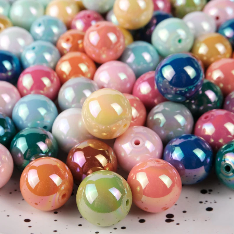 CH94 10pcs Colorful Straight Hole Round Bead 16mm Seven Color Plated with AB Loose Bead Acrylic DIY Jewelry Handmade Accessories