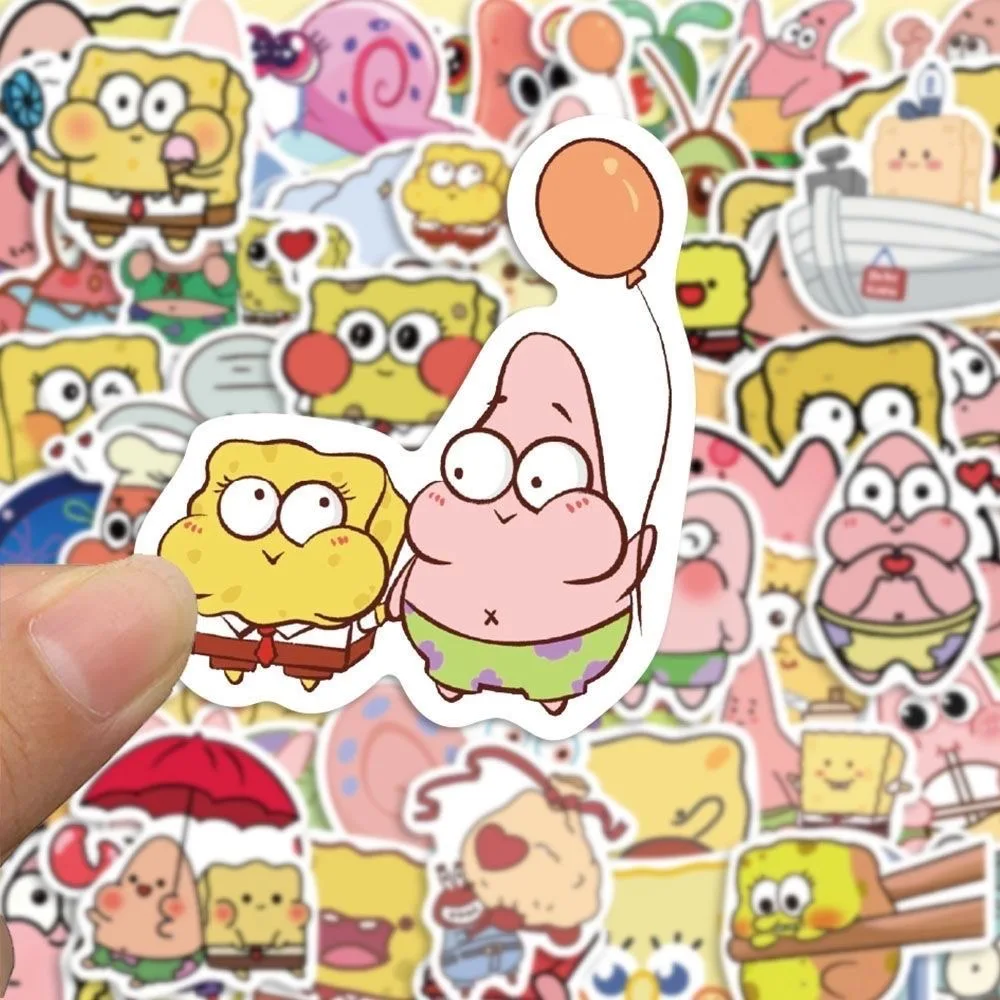 Pegatinas cuadradas de Bob Esponja con dibujos animados para niños, pegatinas decorativas creativas personalizadas, impermeables, juguete para niños, novedad de 2026