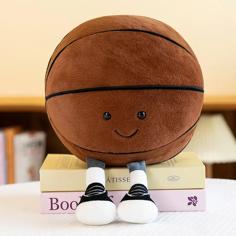 Soccer Basketball Shaped Stuffed Doll Ball Figure Plush Toy Soft Throw Pillow Novelty Indoor Tabletop Ornament Christmas Gift