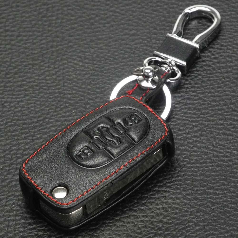 jingyuqin Car Key fob Cover Leather Case for Audi A2 A3 A4 A6 A8 TT for VW Passat Jetta Golf Beetle 3BTN Flip Folding Protect