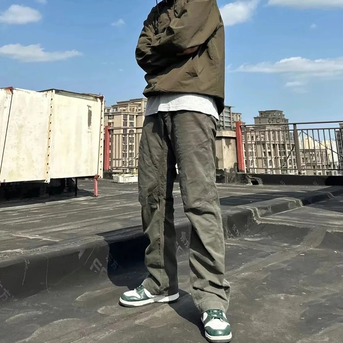 

American Style Washed Workwear Casual Pants Unbranded Substitute Straight Leg Cotton 100% Men's Spring 2024 Youth Vitality Style