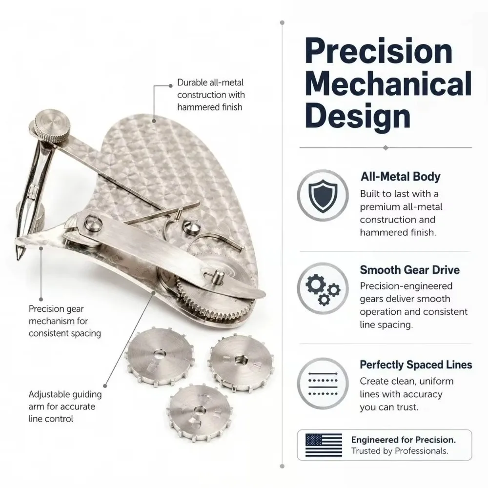 Dual Mode Mechanical Gear Train Ruling Pen Hand-hammered Texture Interchangeable Roller Wheel Drawing Scriber Dotting Pen Set