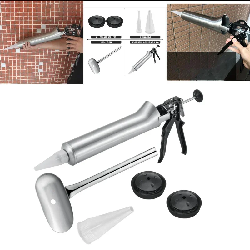 Caulking Gun Tool Thicken Stainless Steel with Nozzles Durable Tile Sealer Manual Grouting Sealant Cement