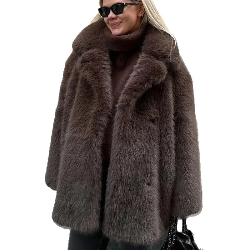 

New cross-border fur coat women's autumn and winter warm suit collar imitation fur coat medium and long fox fur coat