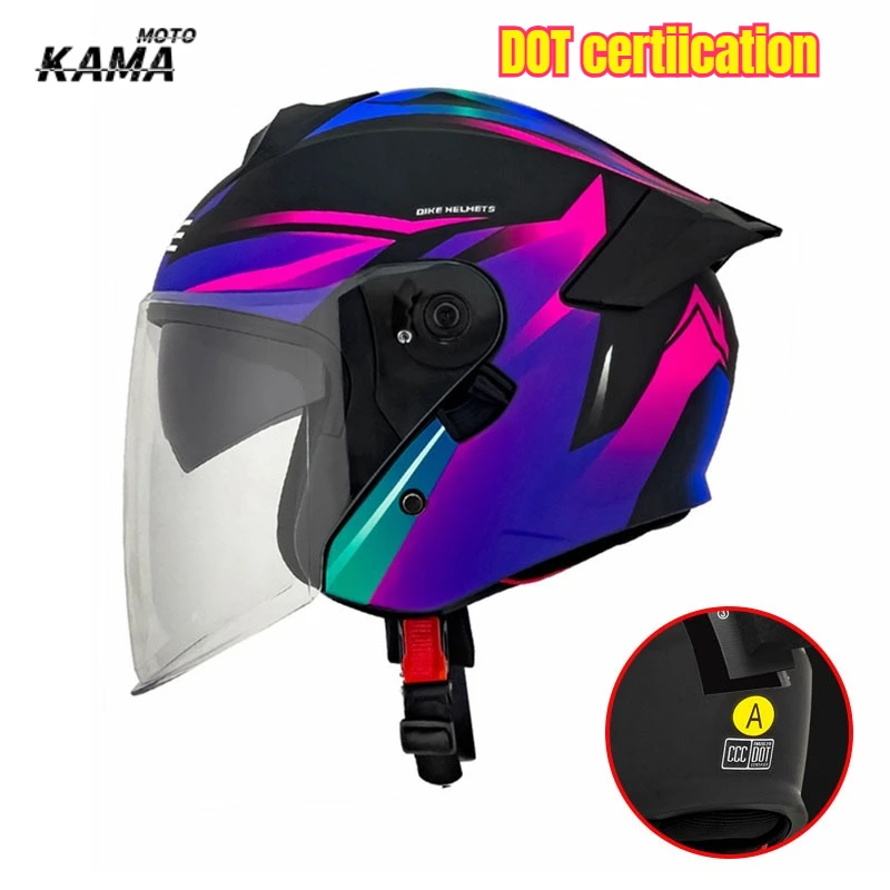 DOT Certified Motorcycle Helmet 3/4 Double Lens Helmet Motorcycle Half Helmet Four Seasons Universal Male and Female Helmets To
