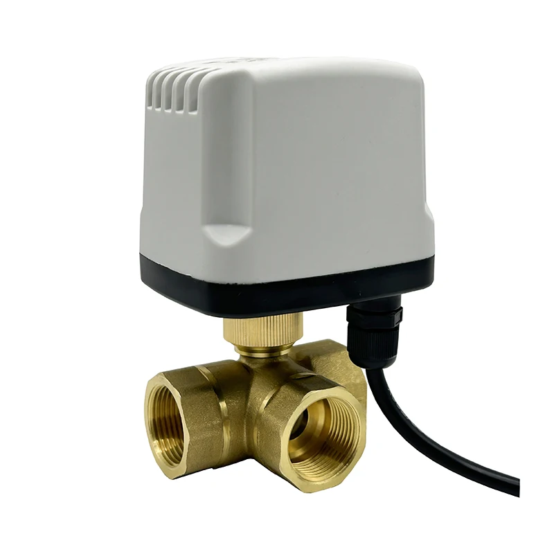 DN20 3 Way Brass IP65 Waterproof Motorized Ball Valve 3-Wire 2 Control T Type AC220V DC12V DC24V Electric Ball Valve