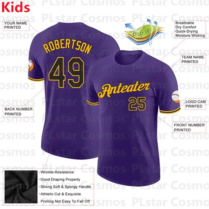 Custom Purple Black-Gold Performance T-Shirts 3D Printed Kids Football Jersey Boys Tops Girl Tees