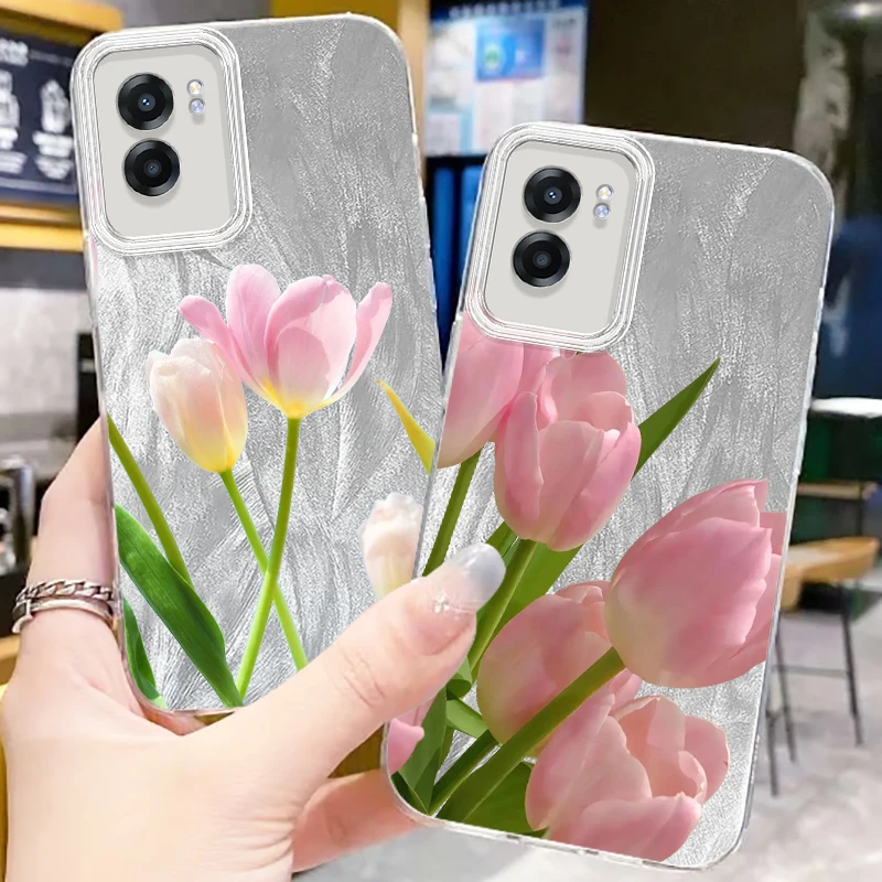 Tulpenroos Roze Bloem Zelf Voor Oppo A79 A78 A58 A38 A38 A16 A60 A53 A92 A92 A72 A52 A74 A55 A54 A94 5G Veer Garen Tpu Telefoon Hoesje